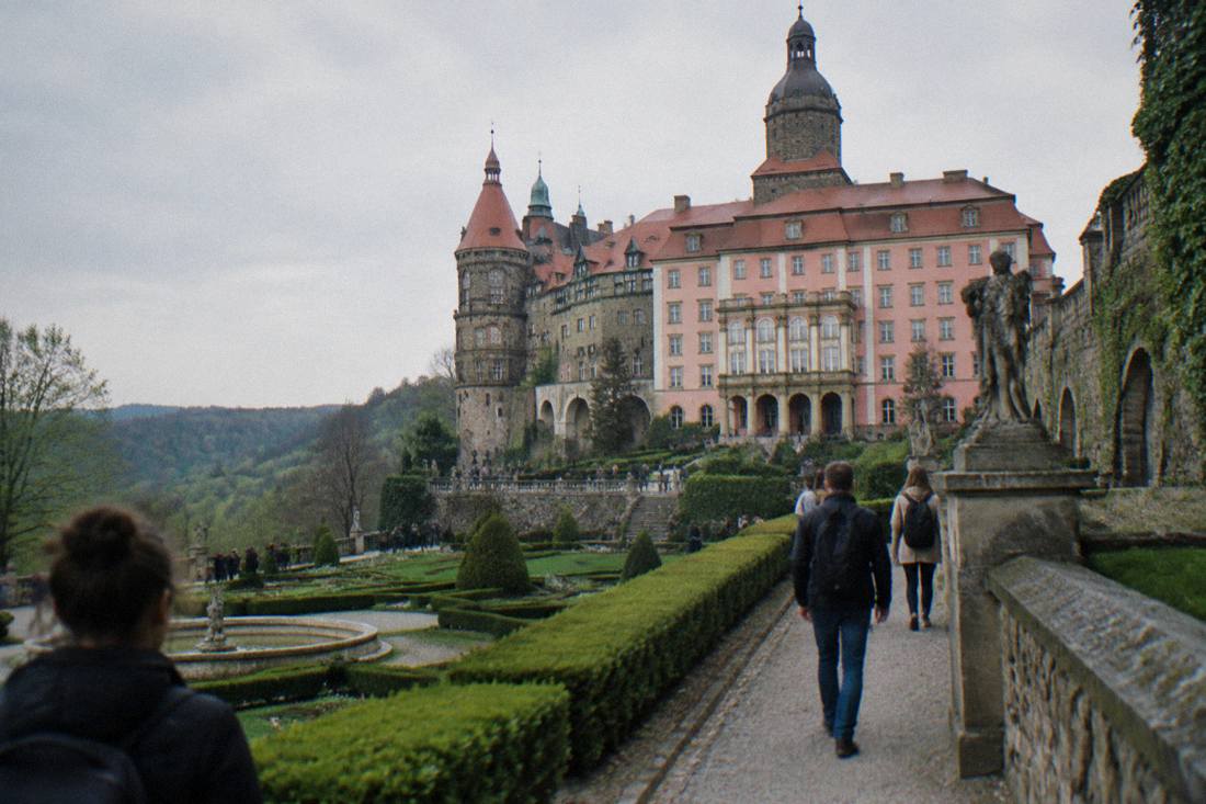 The terraced gardens and facade of Ksiaz Castle near Walbrzych in Lower Silesia