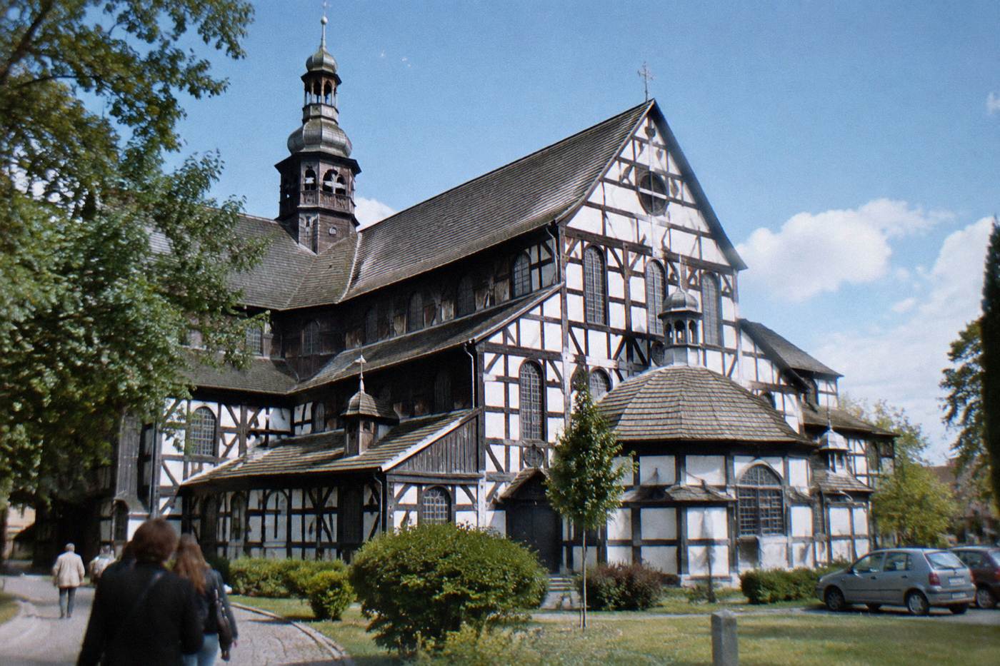 The timber-framed Church of Peace in Swidnica seen from outside on a clear day