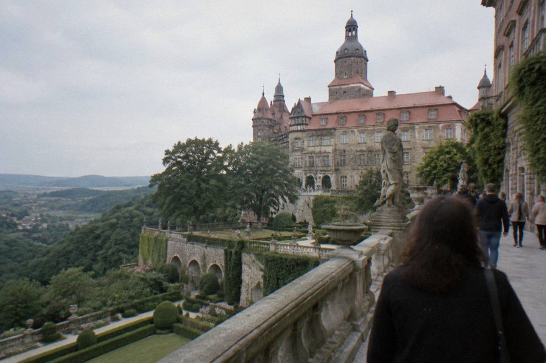 Ksiaz Castle terraces and gardens seen from the castle grounds near Walbrzych