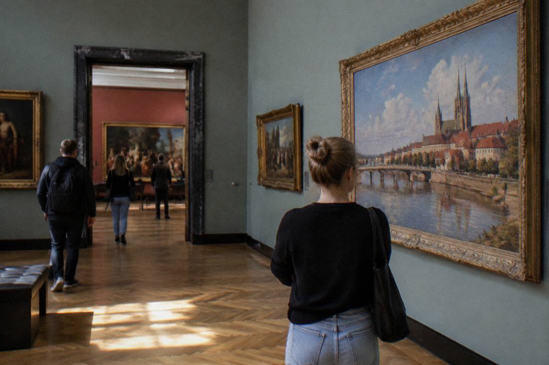 Gallery hall with paintings inside the National Museum in Wroclaw
