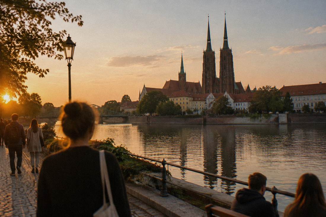 Cathedral Island and the twin spires of the cathedral seen across the Odra river