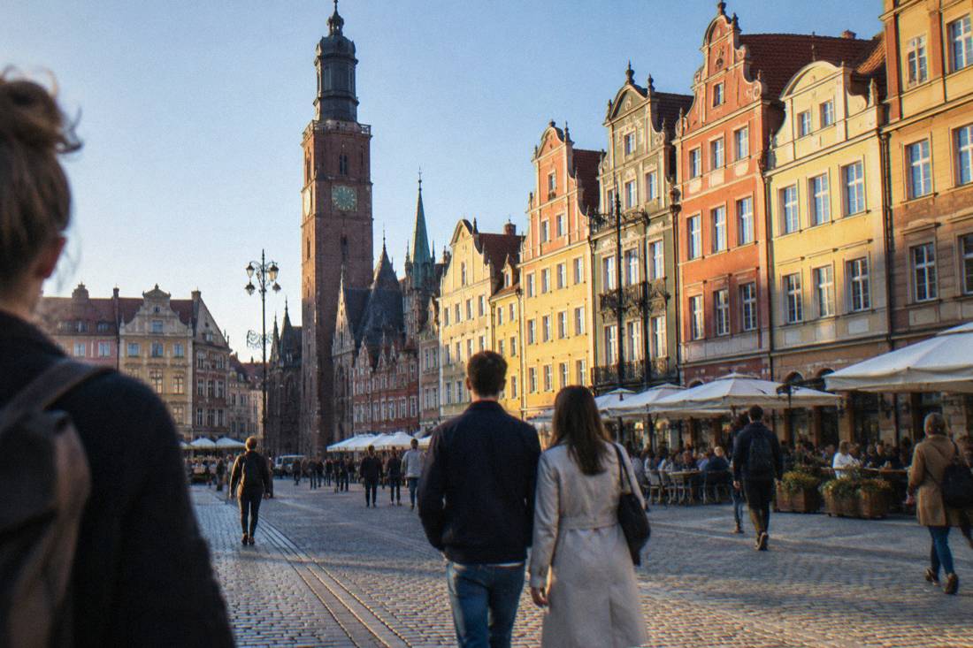 Gabled townhouses along the Wroclaw Rynek in late afternoon light