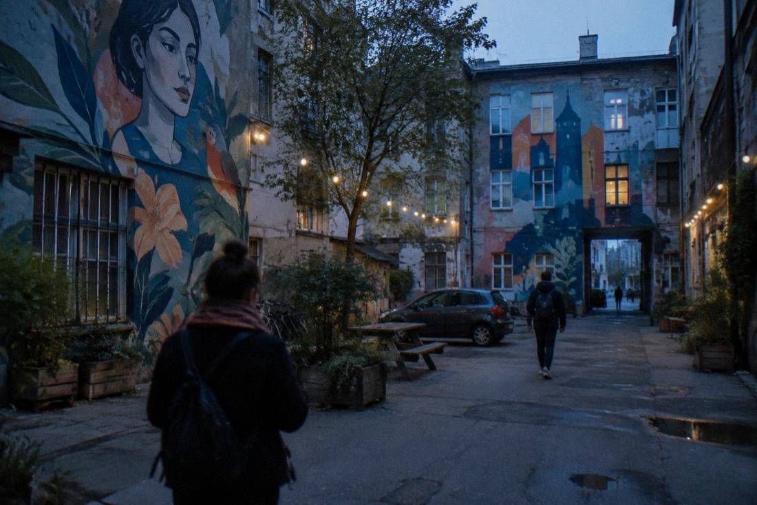 A painted courtyard with murals in the Nadodrze district of Wroclaw