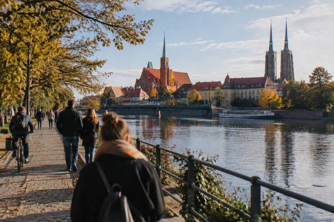 A riverside walkway on one of the Odra islands in Wroclaw