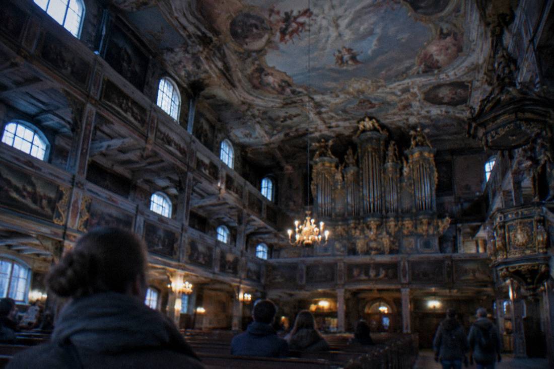 Painted interior ceiling and organ gallery of the Church of Peace in Swidnica