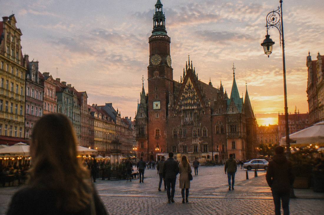 The Town Hall on Wroclaw's Market Square at dusk