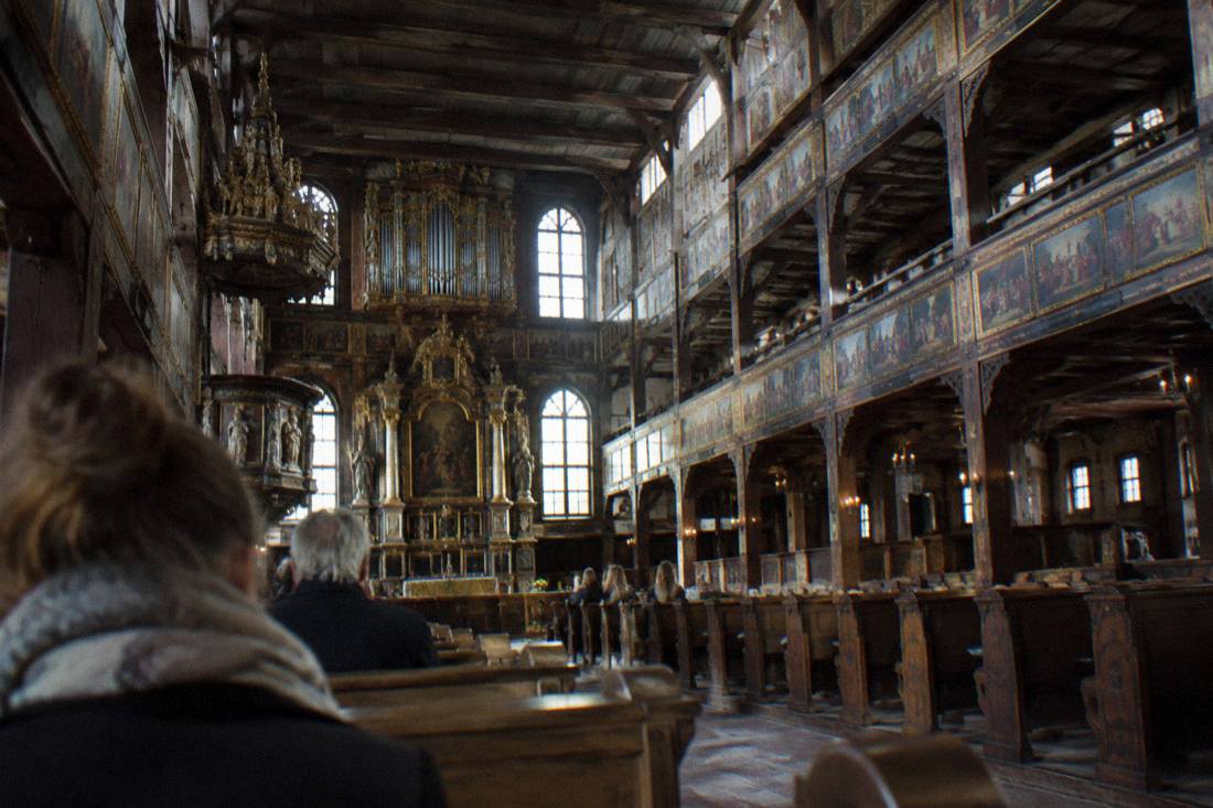 The timber interior of the Church of Peace in Swidnica